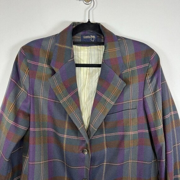 Vintage Country Shop Plaid Purple Green Blazer Women’s‎ Size 12 Button Up - Picture 3 of 7